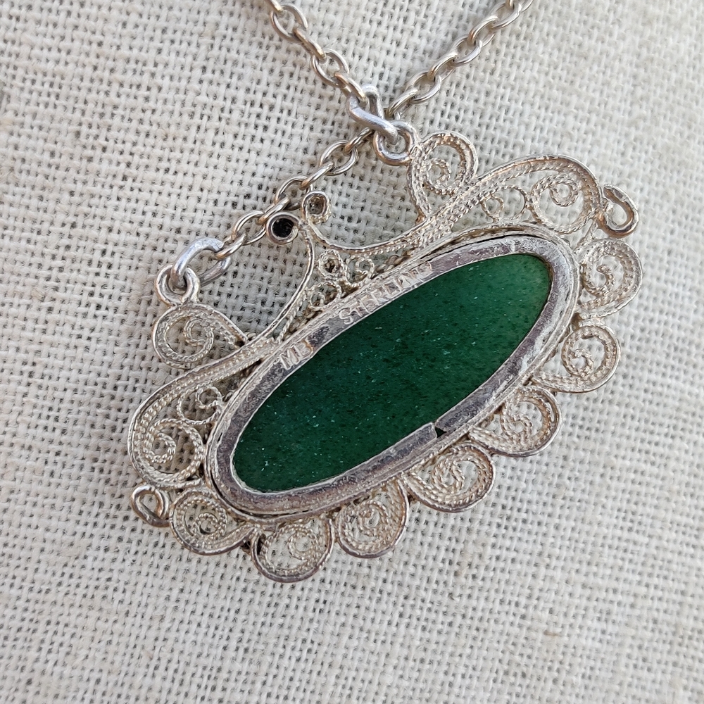Vintage Sterling Marc Begay native malachite necklace - Picture 7 of 15